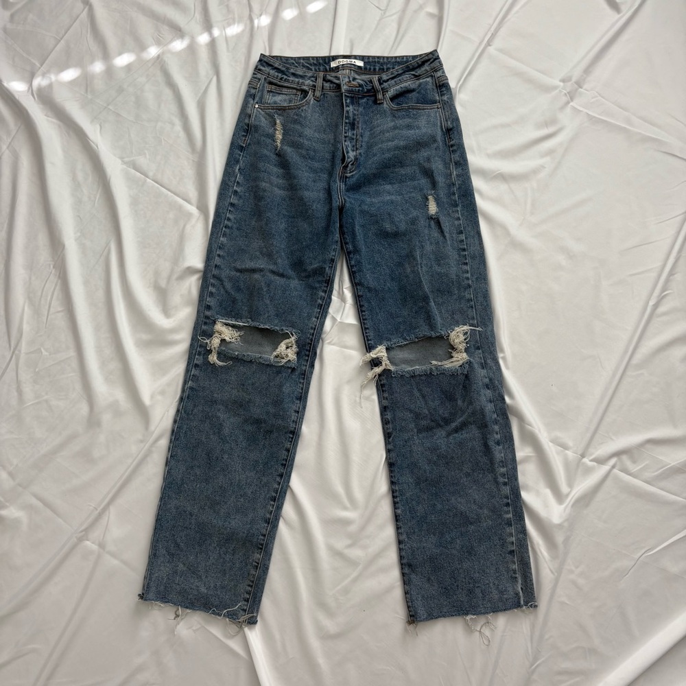 Y2K Dogma Distressed Wide Leg Blue Denim Jeans